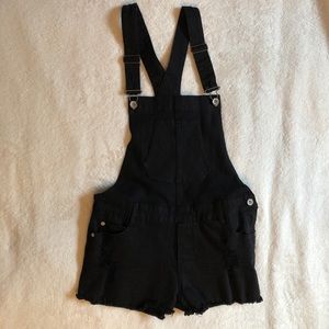 Distressed Black Overall Shorts